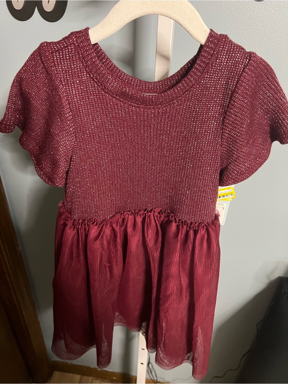 Cat & Jack Burgundy Sparkle Knit with Chiffon Dress 4T